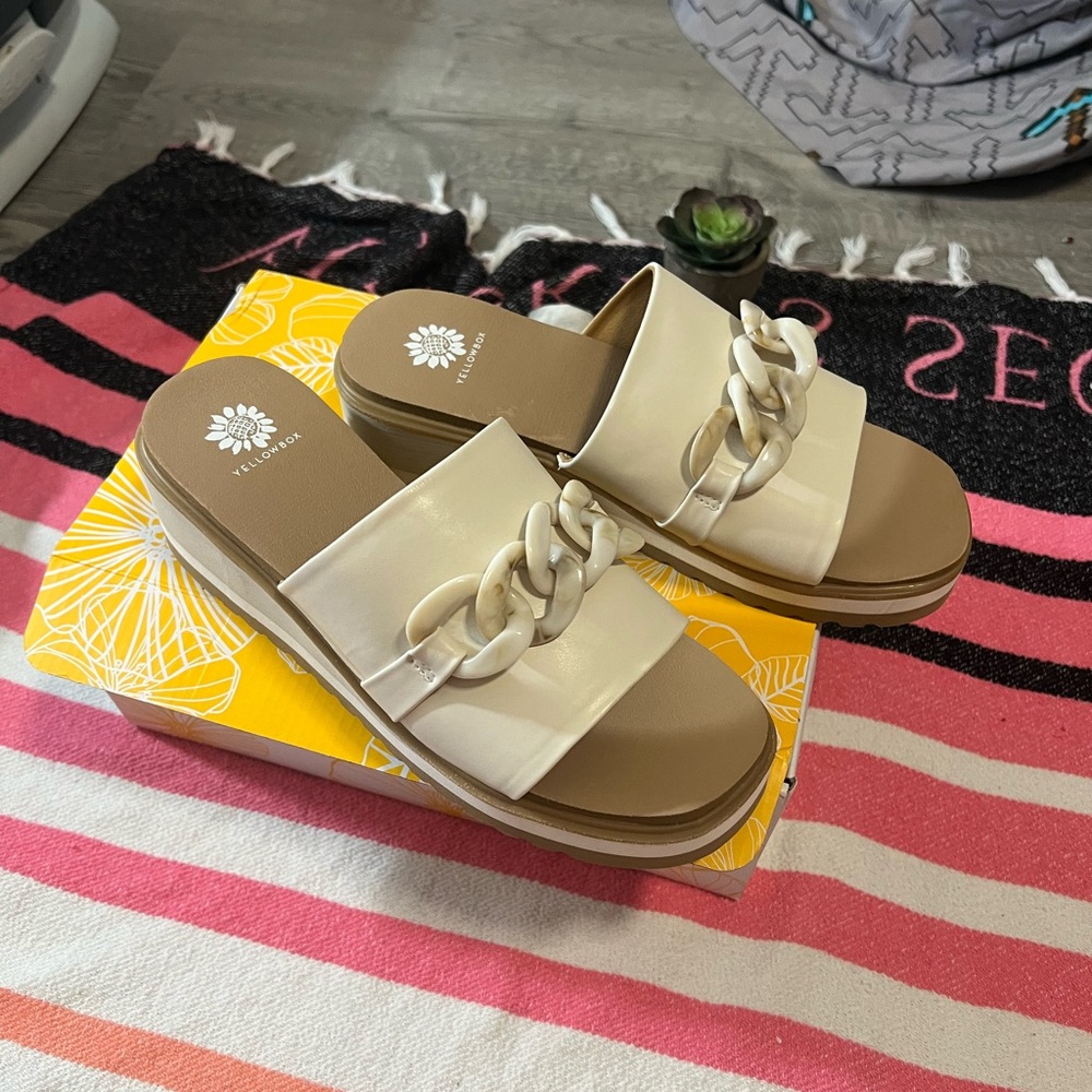 Yellow Box Cream Tan Sandals with Braided Strap